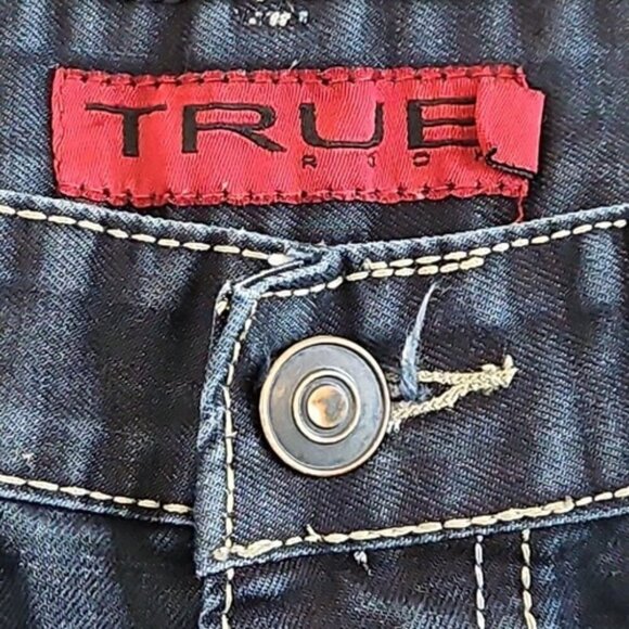 True Rock Jeans Men's 36x30 Straight Leg Dark Wash 7 Pockets Contrast Stitch EUC - Picture 9 of 16